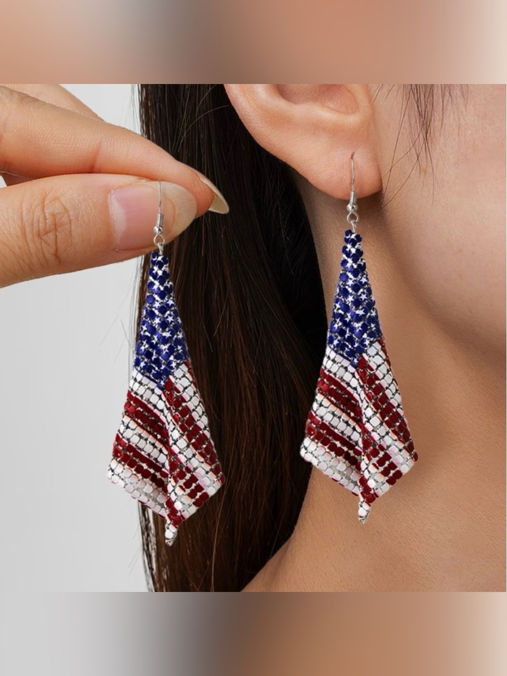 American Flag Mesh Dangle Earrings New
